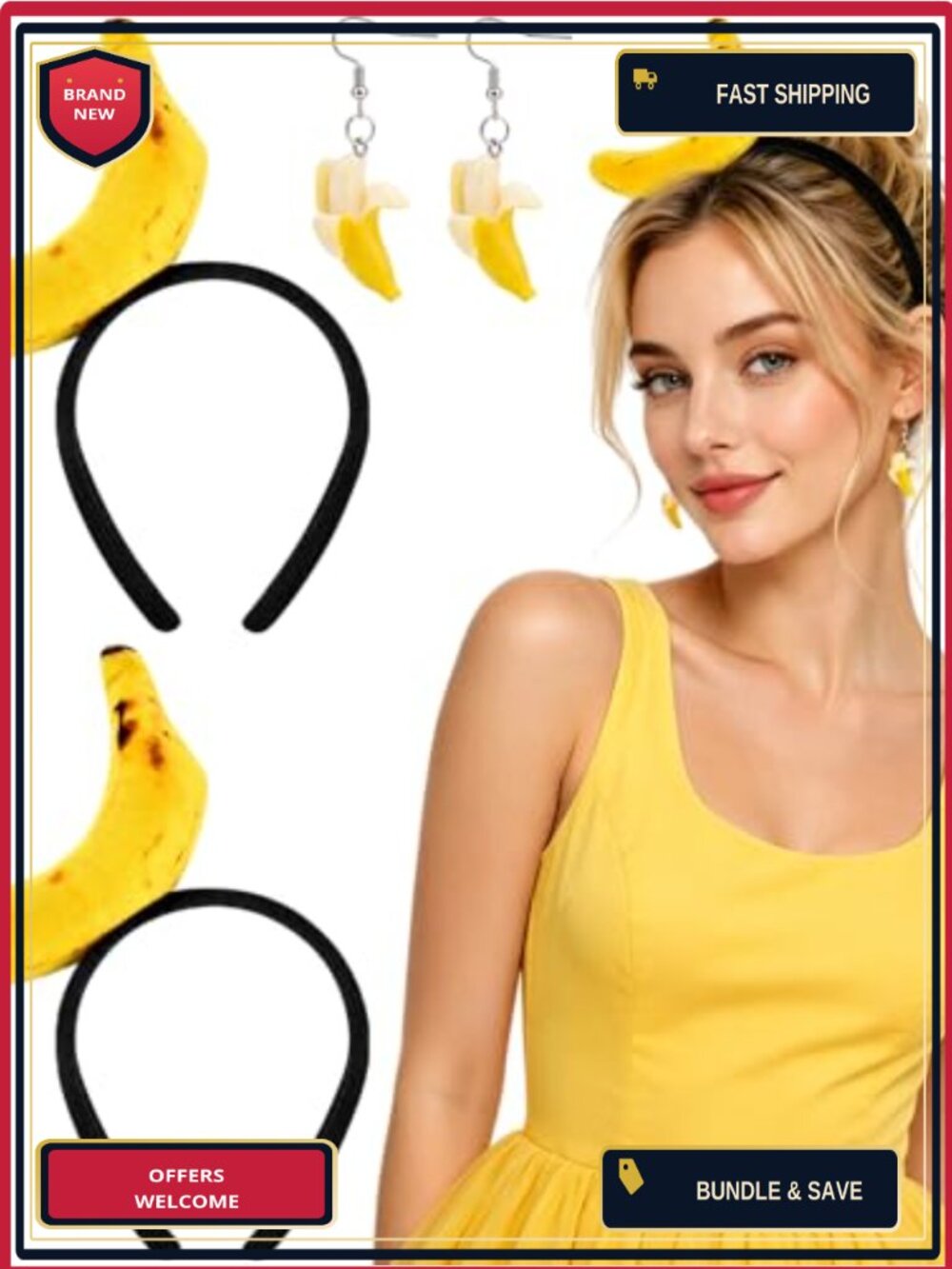 Banana Costume Headband Set 3 PCS Halloween Accessory Kit Adult